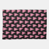 ピンクモダンの黒いクリスマスツリーパターン キッチンタオル (横)