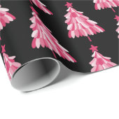 ピンクモダンの黒いクリスマスツリーパターン ラッピングペーパー (ロールコーナー)