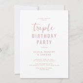 ピンクモダンの3写真の共同誕生日パーティー 招待状 (裏面)