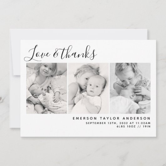 ピンクモダンの3枚の新生児 サンキューカード (正面)