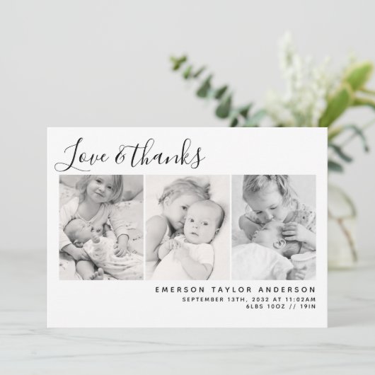 ピンクモダンの3枚の新生児 サンキューカード (スタンド正面)