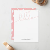 ピンクモダンのHELLOスクリプト ノートカード (正面/裏面インサイチュ)