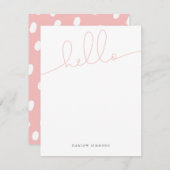ピンクモダンのHELLOスクリプト ノートカード (正面/裏面)