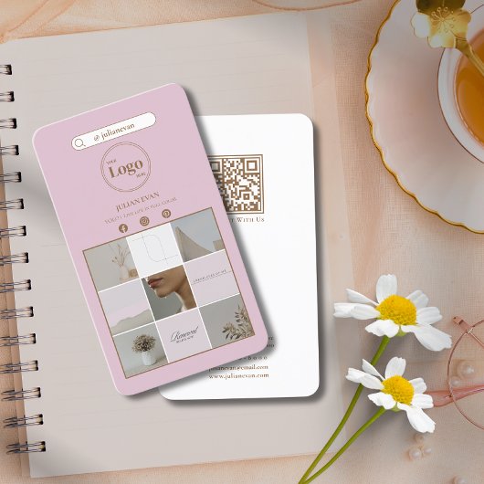 ピンクモダンのInstagramフォトコラージュ名刺 名刺