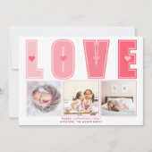 ピンクモダンのLOVE Valentines Dayハート写真 シーズンカード (正面)