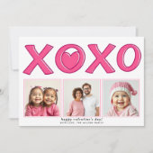 ピンクモダンのXOXOバレンタインデーのハート写真 シーズンカード (正面)