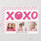 ピンクモダンのXOXOバレンタインデーのハート写真 シーズンカード (正面/裏面)