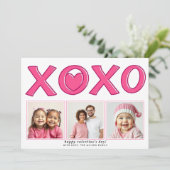 ピンクモダンのXOXOバレンタインデーのハート写真 シーズンカード (スタンド正面)