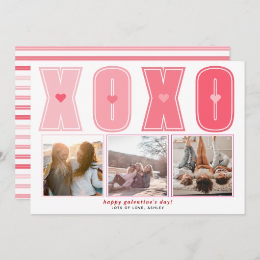 ピンクモダンのXOXO Galentines Dayハート写真 シーズンカード (正面/裏面)