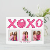 ピンクモダンのXOXO Galentines Dayハート写真 シーズンカード (スタンド正面)