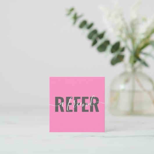 ピンクモダンはっきりしたは友だちの脚本の署名を参照する 紹介カード (スタンド正面)