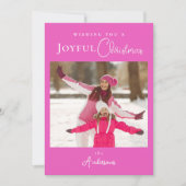 ピンクモダンはっきりしたメリークリスマスフォト シーズンカード (正面)