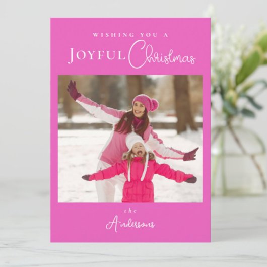 ピンクモダンはっきりしたメリークリスマスフォト シーズンカード