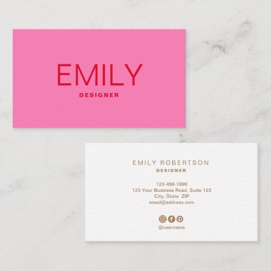 ピンクモダンはっきりしたレッドタイポグラフィ 名刺 (正面/裏面)