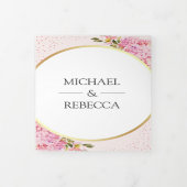 ピンクモダンアジサイフローラフォトコラージュ結婚ズ 三つ折り招待状 (カバー)