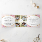 ピンクモダンアジサイフローラフォトコラージュ結婚ズ 三つ折り招待状 (内部)