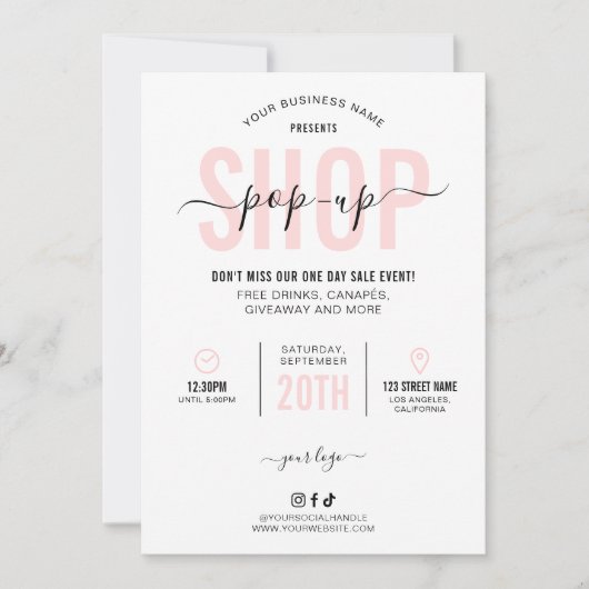 ピンクモダンアップショップポップ・アートのマーケティングフライヤーマーケットデー 招待状 (正面)