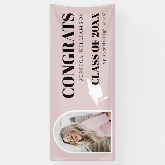 ピンクモダンアーチフォトおめでとう卒業バナー 横断幕 (縦)