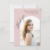 ピンクモダンアーチ大学院シンプル写真有り サンキューカード (正面)