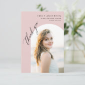 ピンクモダンアーチ大学院シンプル写真有り サンキューカード (スタンド正面)