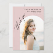 ピンクモダンアーチ大学院シンプル写真有り サンキューカード (正面)