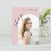 ピンクモダンアーチ大学院シンプル写真有り サンキューカード (スタンド正面)