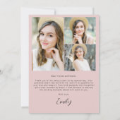 ピンクモダンアーチ大学院シンプル写真有り サンキューカード (裏面)