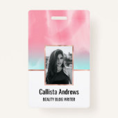 ピンクモダンアートアクア水色グラデーション バッジ (正面)