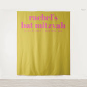 ピンクモダンイエローかわいいバルミツワー写真背景 タペストリー (正面)