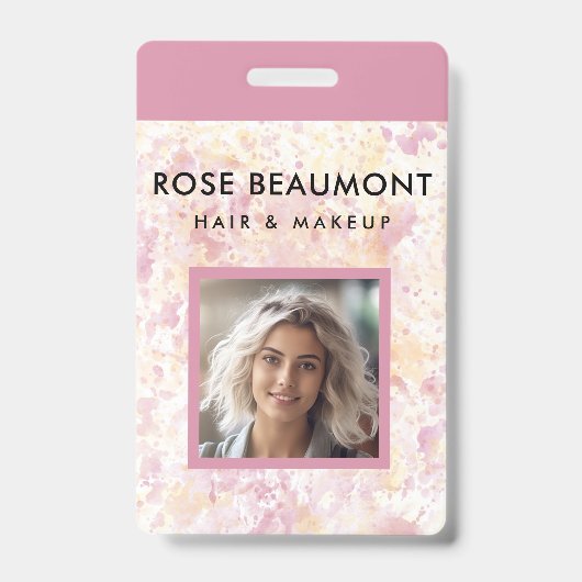 ピンクモダンイエローの水色バッジ バッジ (正面)