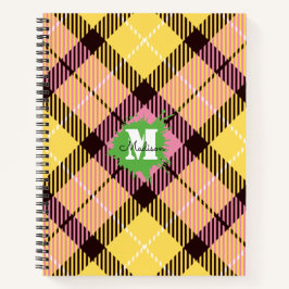 ピンクモダンイエロータータンチェックモノグラカスタムムスクリプト ノートブック