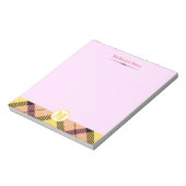 ピンクモダンイエロータータンチェックモノグラムスクリプト名 ノートパッド (回転)