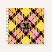 ピンクモダンイエロープレイドタータンチェックレザーモノグラム