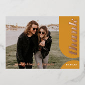 ピンクモダンイエローレトロアー結婚チありがとう 箔招待状 (正面)