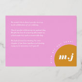 ピンクモダンイエローレトロアー結婚チありがとう 箔招待状 (裏面)