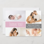 ピンクモダンウェルカムホームベビーガールフォトコラージュ サンキューカード (正面)