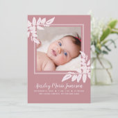 ピンクモダンウォーターカラーボタニカル新生児誕生 案内状 (スタンド正面)
