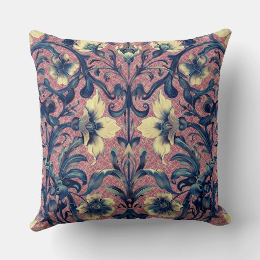 ピンクモダンエレガントとブルーのフローラバロック クッション (裏面)