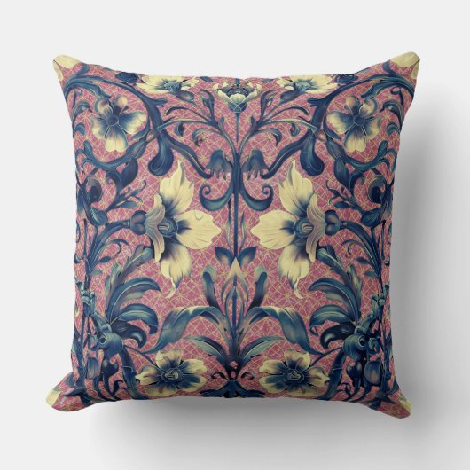 ピンクモダンエレガントとブルーのフローラバロック クッション (正面)