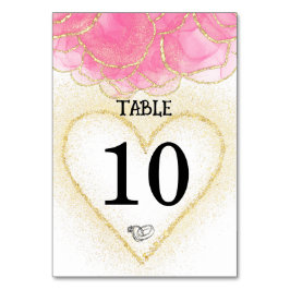 ピンクモダンエレガントと金ゴールドのハート結婚の テーブルナンバー