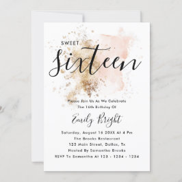 ピンクモダンエレガントと金ゴールドスクリプトSweet 16 招待状