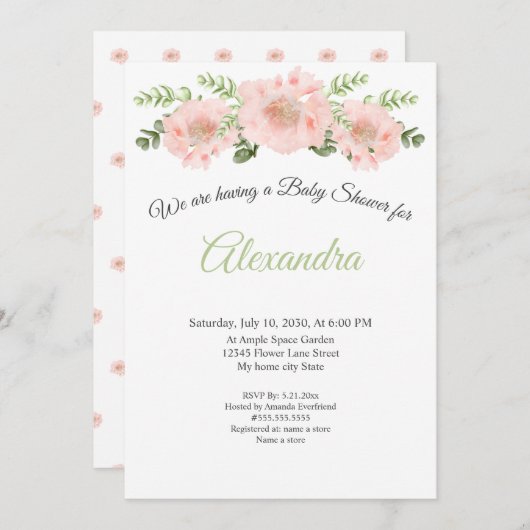 ピンクモダンエレガントのポピーフローラ卒業Annou 案内状 (正面/裏面)