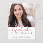 ピンクモダンエレガントの卒業スクリプトの写真 案内ポストカード (正面)