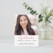 ピンクモダンエレガントの卒業スクリプトの写真 案内ポストカード (スタンド正面)