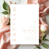 ピンクモダンエレガントの宗教十字女の洗礼 招待状