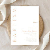 ピンクモダンエレガントの宗教十字女の洗礼 招待状