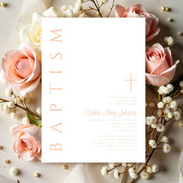 ピンクモダンエレガントの宗教十字女の洗礼 招待状