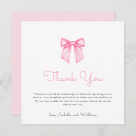 ピンクモダンエレガントの弓ベビーシャワー サンキューカード