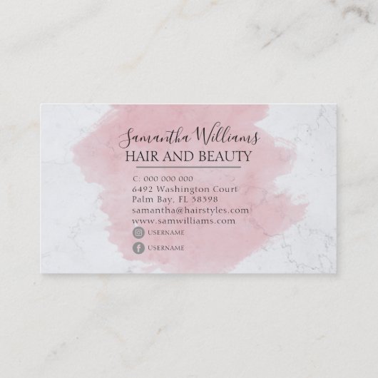 ピンクモダンエレガントの水彩大理石 名刺 (裏面)