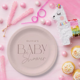 ピンクモダンエレガントの脚本少女の赤ちゃんシャワー ペーパープレート